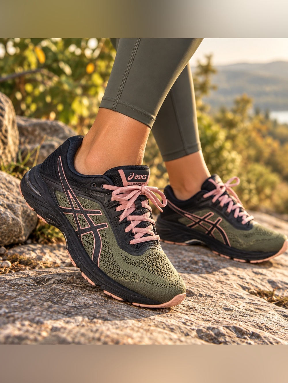 ASICS GT-2000 9 Women’s Running Shoes Olive Green Black Pink Sz 8.5
